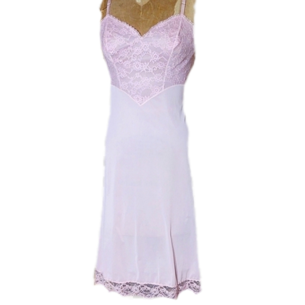 1960s pink lacy chemise-  dare you to wear as a dress